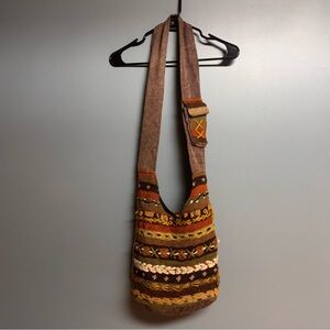 Boho Knit Embroidered Shoulder Bag – Earth Tones & Textured Details